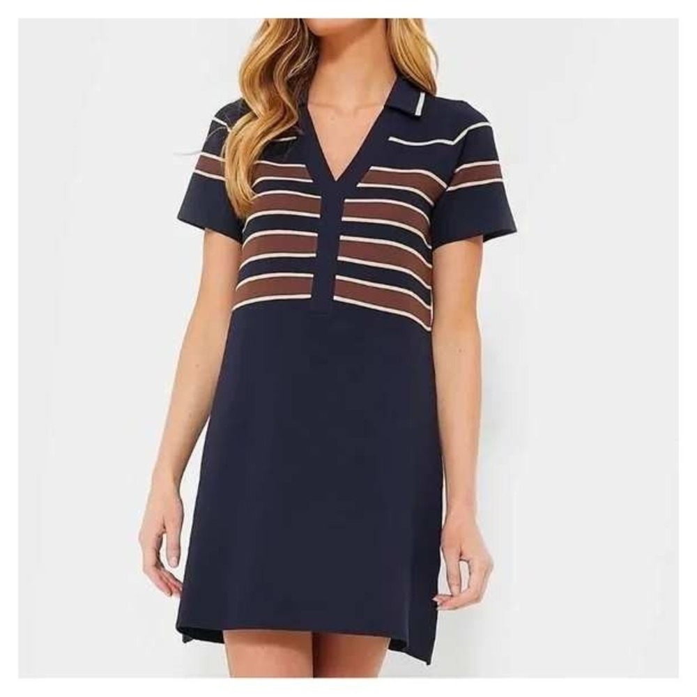 Tuckernuck Navy Dress with Brown and White Stripes